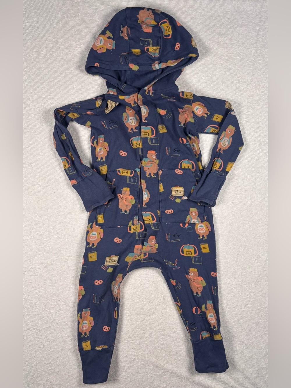 Magnetic Me Navy Hooded One-Piece with Multicolor Bear Print